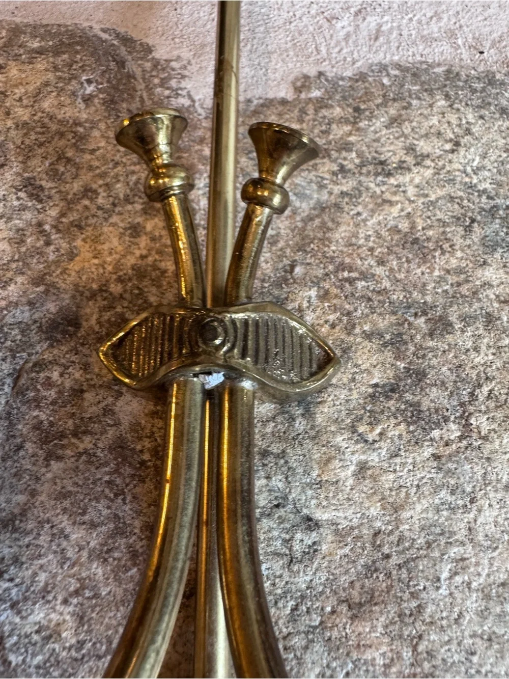Pair Vintage Brass Wall Candle Holder Sconces Double Arm Hollywood Regency